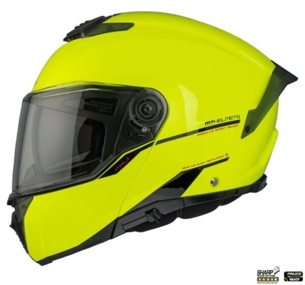Casca modulabila MT Atom 2 SV A3 galben fluor lucios (ochelari soare integrati) Pinlock Ready – tip viziera: MT-V-35