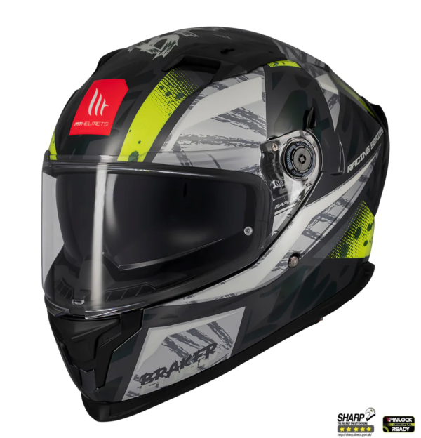 Casca integrala MT Braker SV Fury C6 gri/galben lucios (ochelari soare integrati) - imagine 2